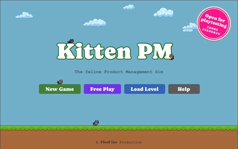 KittenPM title screen — pixel-art kittens under a blue sky